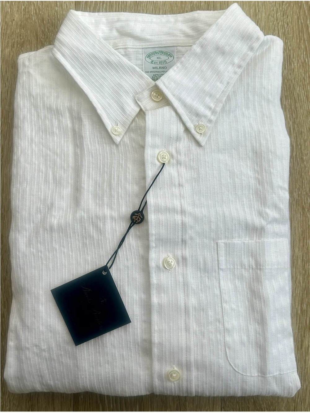 Brooks Brothers Milano Men’s White Linen Button Down Shirt XL NWT